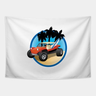 Manxter Dune Buggy w Surfboard & Palms Tapestry