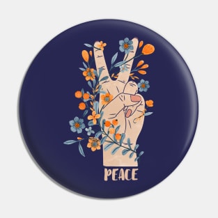 Peace Sign With Orange Flowers, Blue Flowers And Vines Pin