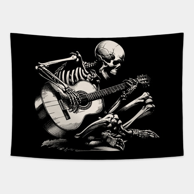Skeleton Playing Guitar Tapestry by Yopi