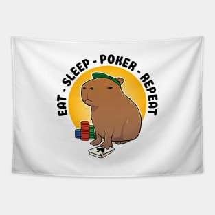 Eat Sleep Poker Repeat Capybara Tapestry