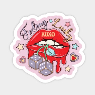 Feeling Lucky XOXO Red Lips Happy Valentines Day Magnet