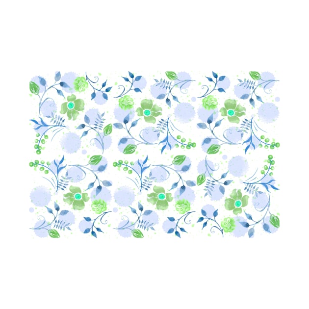 Blue And Green Watercolor Buds Pattern by KateFDesigns