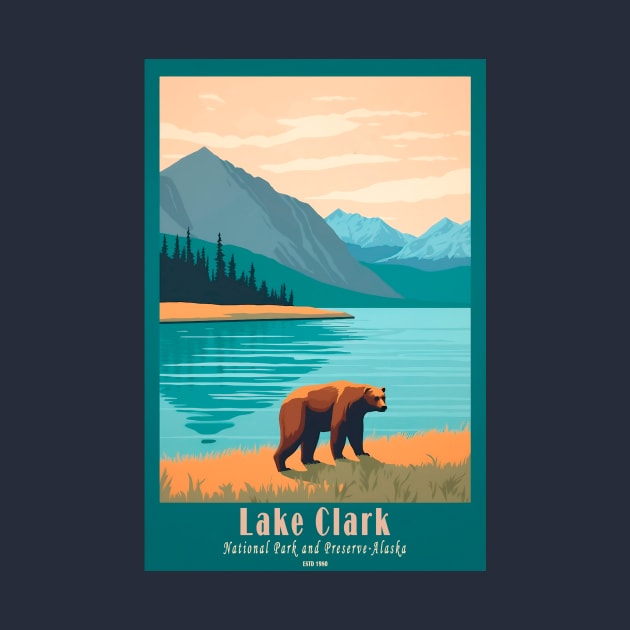 Lake Clark National Park Vintage Travel Poster by GreenMary Design