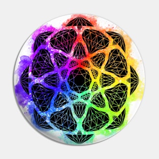 Rainbow Watercolor Crystal Mandala - Black Silhouette Pin