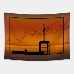 Sing a Song of Praise Ravens on Church Roof Silhouette Tapestry