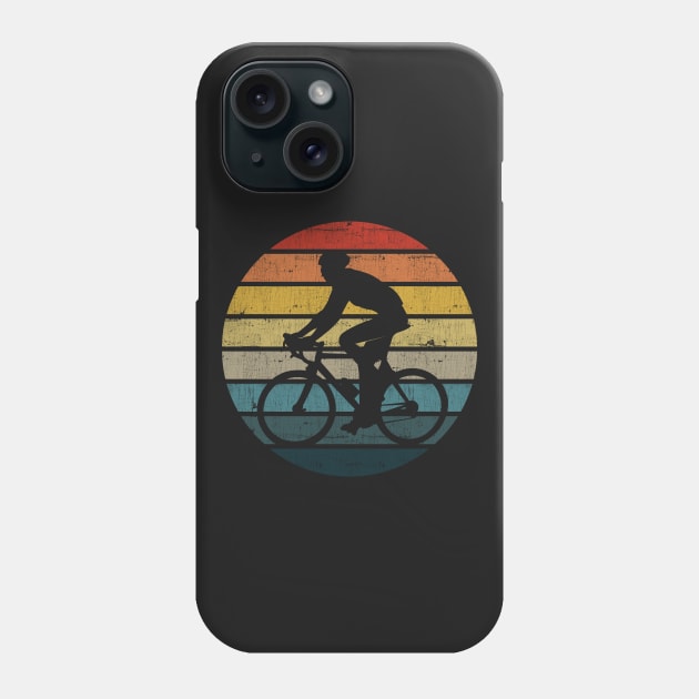 Bicyclist Silhouette On A Distressed Retro Sunset print Phone Case by theodoros20