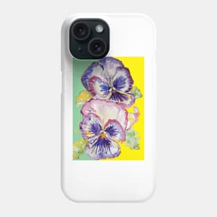 Purple Pansy Flower Watercolor Pattern on Green Phone Case