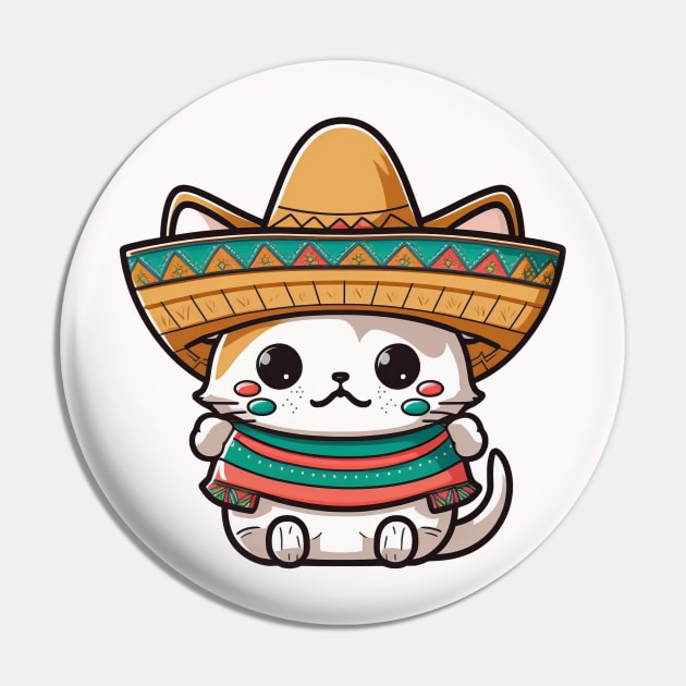 Cute Cat Wearing a Sombrero Hat Pin by AI Art Originals