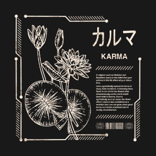 Vintage Karma Kanji Characters Lotus Zen Japanese Saying 645 T-Shirt