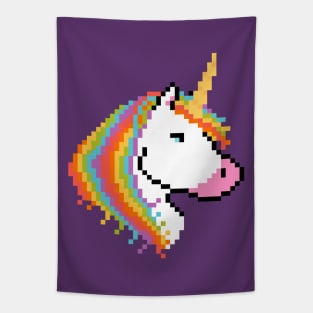 Pixel White Unicorn with Rainbow Mane Tapestry