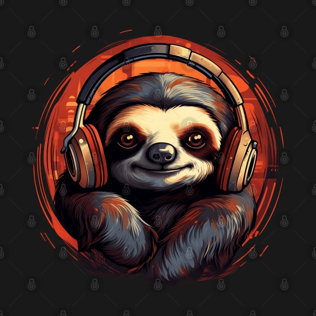 Slothy Vibes Cute Sloth with Headphones by origato