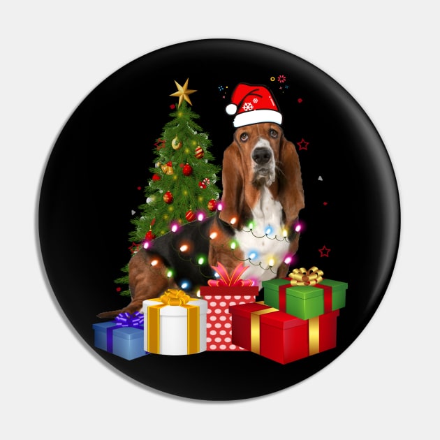 Basset Hound Christmas Tree Santa Hat Funny Xmas Gift Dog TShirt