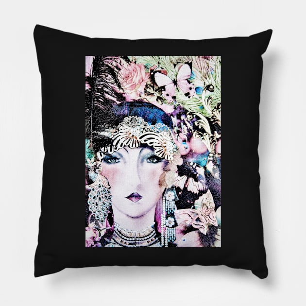 summer floral art deco flapper collage poster print 20s Pillow by jacquline8689