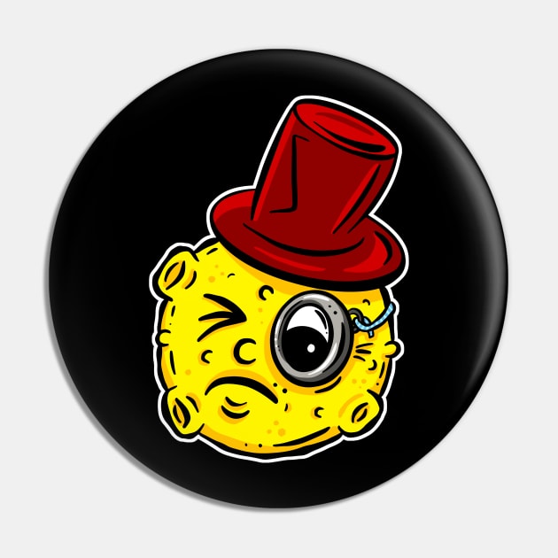 Monocle Top Hat Celestial Moon Lowbrow Cartoon Sticker Pin by Squeeb Creative