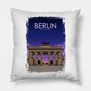 Berlin Germany Monument Vintage Travel Poster at Night Pillow