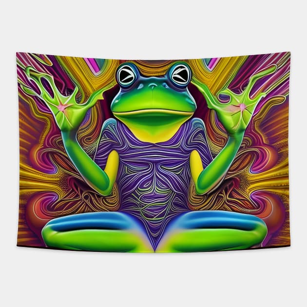 Frogger Spirit Animal (12) - Trippy Psychedelic Frog Tapestry by TheThirdEye