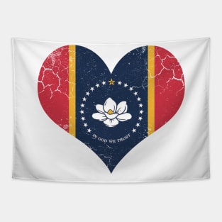 Mississippi Flag Heart Love Home Retro Fade Tapestry