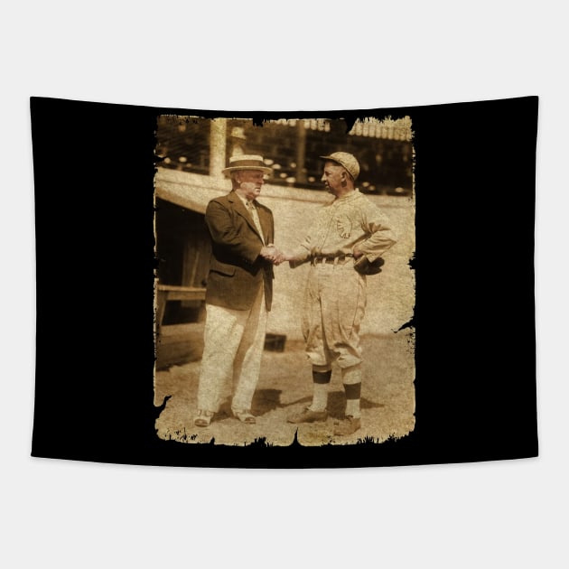 John McGraw Shakes Hands With Eddie Collins, 1927 Tapestry by SOEKAMPTI