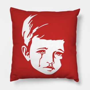 Faces - crying gypsy boy on a red and orange floral background Pillow