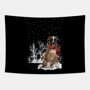 Christmas Boxer With Scarf In Winter Forest Tapestry