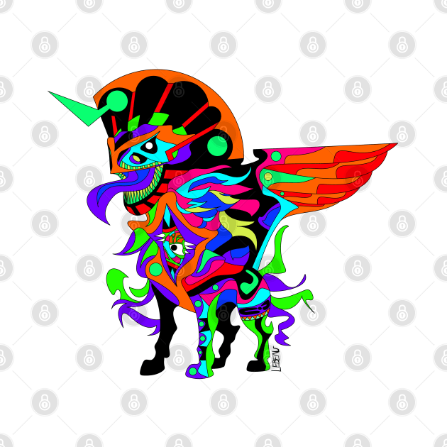 demon sphinx in ecopop mexican patterns robot arts by jorge_lebeau