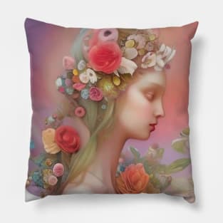 Pretty pastel colored art deco design of a flower goddess girl Pillow