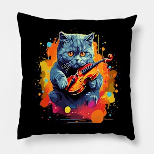 British Shorthair Playing Violin Pillow