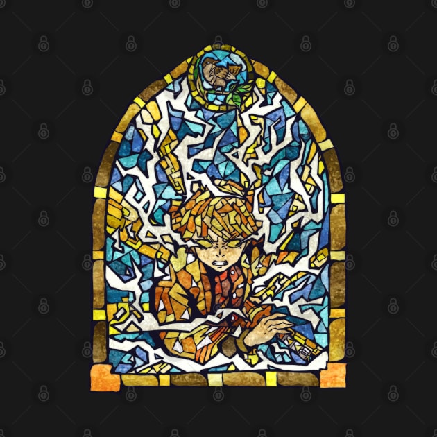 Anime Illustration Zenitsu Demon Slayer Stained Glass Style by scribble13
