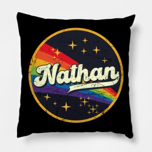 Nathan // Rainbow In Space Vintage Grunge-Style Pillow