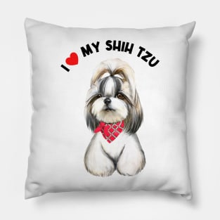 I Love My Shih Tzu Cute Shih Tzu Puppy Dog Art Pillow