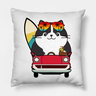 Funny Fat cat is driving to the beach Pillow