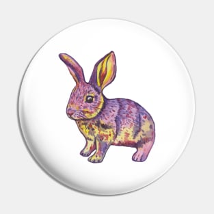 Colorful pink yellow watercolor bunny Pin