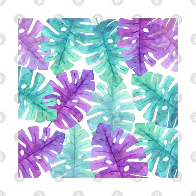 Monstera Plant in Turquoise Green Violet Pattern by Live Together