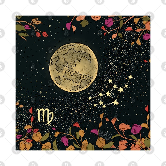 Virgo Zodiac Flower Moon Night Sky by Sierraillustration