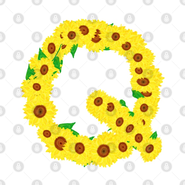 Sunflowers Initial Letter Q (White Background) by Art By LM Designs 