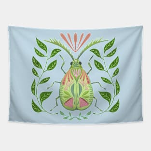 Pretty Green Beetle with Pink Flowers Tapestry