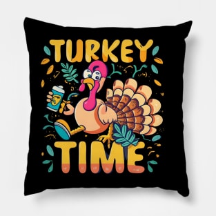 Turkey Time Thanksgiving Animals Pillow