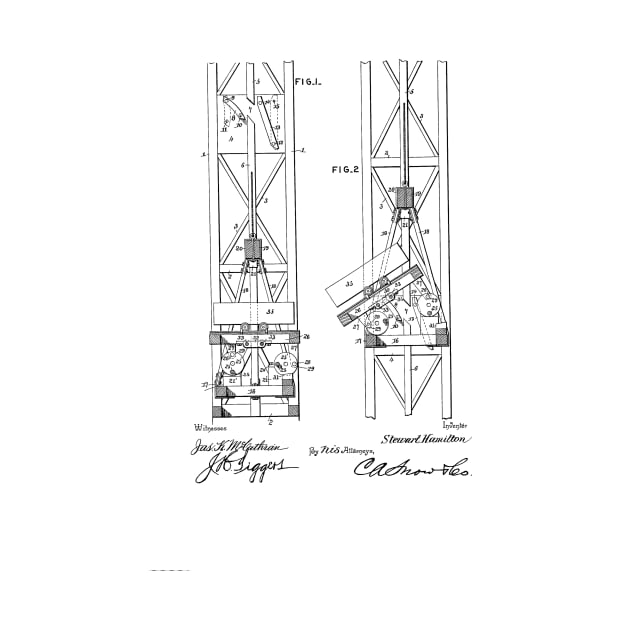 Mine Elevator Vintage Patent Hand Drawing by TheYoungDesigns