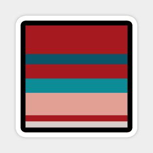A fine jumble of Rouge, Blush, Pastel Gray, Dark Cyan and Petrol stripes. - Sociable Stripes Magnet