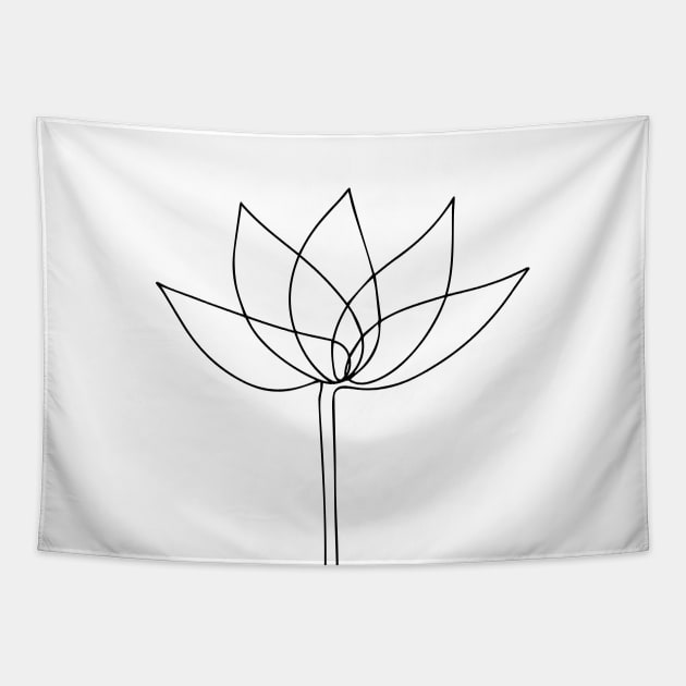 FLOWER - Black Line Art Tapestry by Tilila