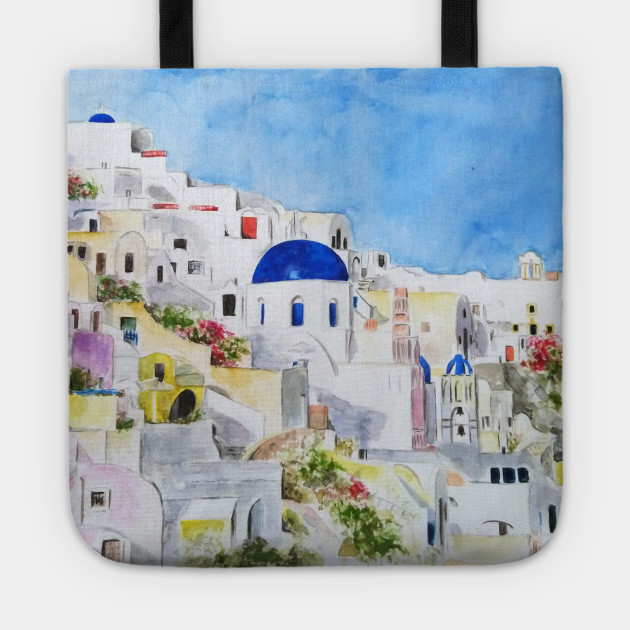 Santoroni Greece Aegean Sea Watercolor Painting Santorini Arts