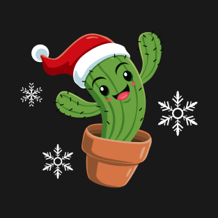 Happy Cactus Wearing Santa Hat T-Shirt