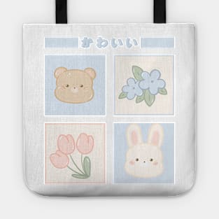 Cute Bear and Bunny Flowers T-Shirt Hoodie Sticker Case Mug Apparel Wall Art Pillow Magnet Tote Bag Tapestrie Tote