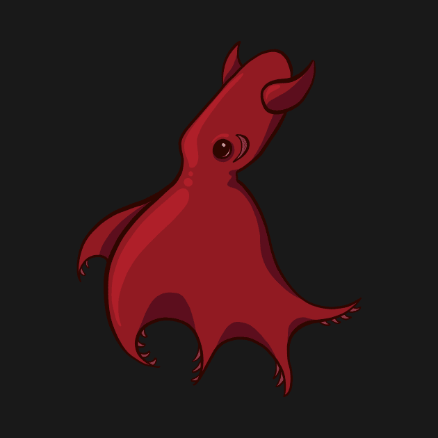 Curious Red Vampire Squid by Inklings of Grace