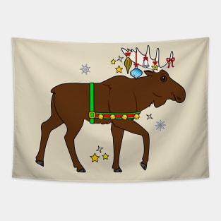 Festive Christmas Holiday Moose Tapestry