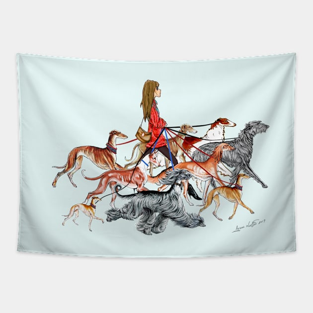 NEW!!!   Walking the Sighthounds.   BROWN HAIR! Tapestry by chepea2