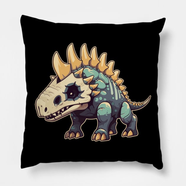 Halloween Chibi Stegosaurus Isometric Dinosaur Pillow by DanielLiamGill