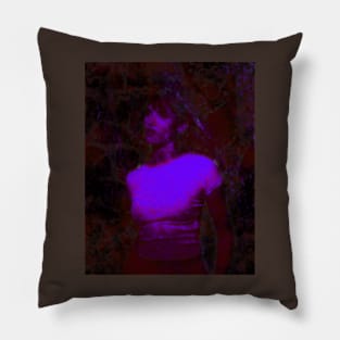 Beautiful girl, violet, white splatters. Red. Dark and beautiful. Pillow