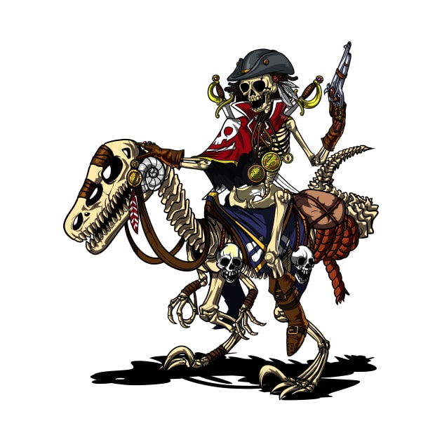 Skeleton Pirate Captain Riding Dinosaur by underheaven