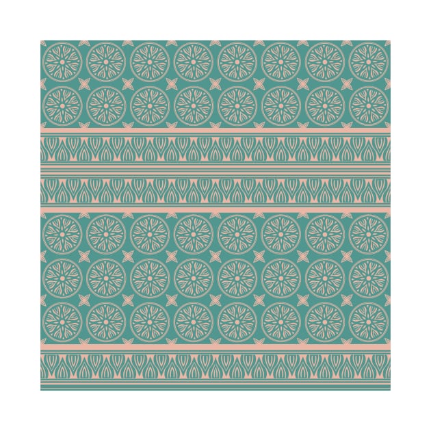 African Ethnic Tribal Blue Green  Faded Pink by oknoki